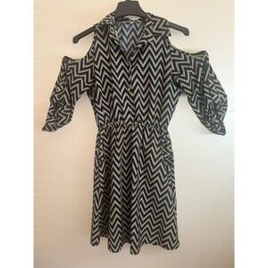 Speed Control NY Chevron Open Shoulder Dress Small Navy Blue